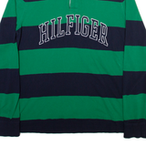 TOMMY HILFIGER Mens Polo Shirt Grey Striped Long Sleeve L