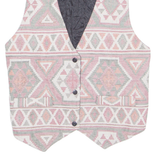 CLOCK HOUSE Womens Blazer Waistcoat Red 90s Crazy Pattern UK 12