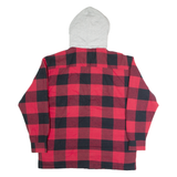 WORKER Quilted Lined Mens Lumberjack Jacket Red Hooded Check L