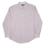 TOMMY HILFIGER Custom Fit Mens Shirt Brown Striped Long Sleeve XL