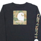 CARHARTT Camo Boys T-Shirt Black Long Sleeve XL