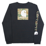 CARHARTT Camo Boys T-Shirt Black Long Sleeve XL