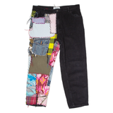 ZARA Patchwork Womens Corduroy Trousers Black Regular Mom W36 L26