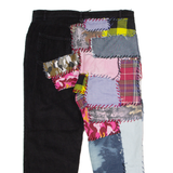 ZARA Patchwork Womens Corduroy Trousers Black Regular Mom W36 L26