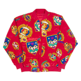 Mens Bomber Jacket Red 90s Crazy Pattern L
