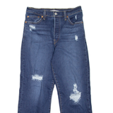 LEVI'S Ribcage Distressed Womens Jeans Blue Relaxed Straight Stone Wash W29 L27
