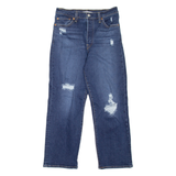 LEVI'S Ribcage Distressed Womens Jeans Blue Relaxed Straight Stone Wash W29 L27