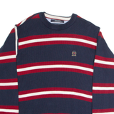 TOMMY HILFIGER Mens Patterned Jumper Blue Striped Tight Knit M