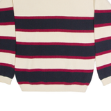 TOMMY HILFIGER Mens Patterned Jumper Cream Striped Tight Knit M