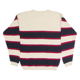 TOMMY HILFIGER Mens Patterned Jumper Cream Striped Tight Knit M