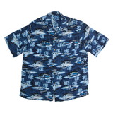 PURITAN Pick-up Truck Mens Hawaiian Shirt Blue 90s Crazy Pattern L
