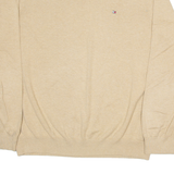 TOMMY HILFIGER Mens Jumper Brown V-Neck Tight Knit XL