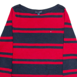 TOMMY HILFIGER Womens Patterned Jumper Red Striped Tight Knit L