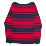TOMMY HILFIGER Womens Patterned Jumper Red Striped Tight Knit L