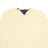 TOMMY HILFIGER Mens Jumper Yellow V-Neck Tight Knit 2XL