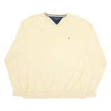 TOMMY HILFIGER Mens Jumper Yellow V-Neck Tight Knit 2XL
