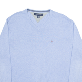TOMMY HILFIGER Mens Jumper Blue V-Neck Tight Knit L