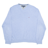 TOMMY HILFIGER Mens Jumper Blue V-Neck Tight Knit L
