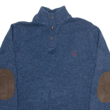 CHAPS Mens Jumper Blue Button Neck Tight Knit L