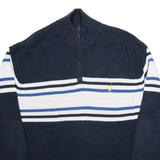 NAUTICA Mens Patterned Jumper Black Striped 1/4 Zip Tight Knit 2XL