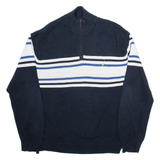 NAUTICA Mens Patterned Jumper Black Striped 1/4 Zip Tight Knit 2XL