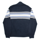 NAUTICA Mens Patterned Jumper Black Striped 1/4 Zip Tight Knit 2XL