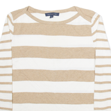 TOMMY HILFIGER Womens Patterned Jumper Brown Striped Tight Knit L