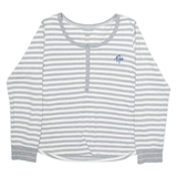 TOMMY HILFIGER Womens Patterned Jumper Grey Striped Button Neck Tight Knit L