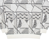 Mens Patterned Jumper White Geometric Tight Knit L
