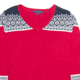 TOMMY HILFIGER Mens Jumper Red V-Neck Tight Knit L