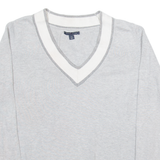 TOMMY HILFIGER Womens Jumper Grey V-Neck Tight Knit L