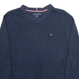 TOMMY HILFIGER Mens Jumper Blue V-Neck Tight Knit S