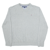 TOMMY HILFIGER Mens Jumper Grey V-Neck Tight Knit L