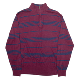 CHAPS Mens Patterned Jumper Maroon Striped 1/4 Zip Tight Knit L