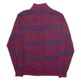 CHAPS Mens Patterned Jumper Maroon Striped 1/4 Zip Tight Knit L