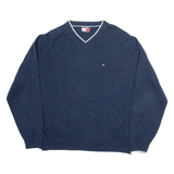 TOMMY HILFIGER Mens Jumper Blue V-Neck Tight Knit L