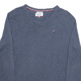 TOMMY HILFIGER Mens Jumper Blue V-Neck Tight Knit M