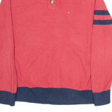 TOMMY HILFIGER Mens Jumper Red 1/4 Zip Tight Knit L