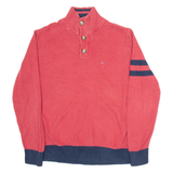 TOMMY HILFIGER Mens Jumper Red 1/4 Zip Tight Knit L