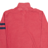 TOMMY HILFIGER Mens Jumper Red 1/4 Zip Tight Knit L