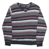 TOMMY HILFIGER Mens Patterned Jumper Grey Camouflage V-Neck Tight Knit M