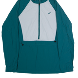 ASICS Mens Anorak Jacket Green Nylon Hooded Colourblock L