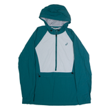 ASICS Mens Anorak Jacket Green Nylon Hooded Colourblock L