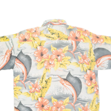 ROUNDY BAY Mens Hawaiian Shirt Grey Floral L