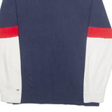 TOMMY HILFIGER DENIM Mens Polo Shirt Blue 90s Colourblock Long Sleeve L