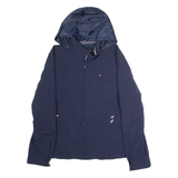TOMMY HILFIGER Mens Rain Jacket Blue Nylon Hooded L