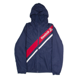 REEBOK Fleece Lined Mens Jacket Blue Hooded Striped L