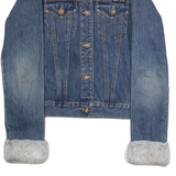 DKNY Faux Fur Trim Womens Denim Jacket Blue S