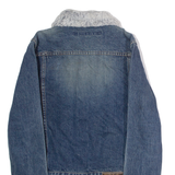 DKNY Faux Fur Trim Womens Denim Jacket Blue S