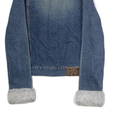 DKNY Faux Fur Trim Womens Denim Jacket Blue S